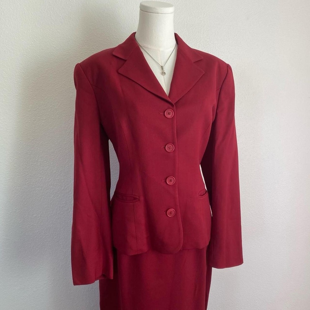 Vintage Lauren Ralph Lauren Red Wool 2 Piece Skirt Suit Blazer Maxi Skirt